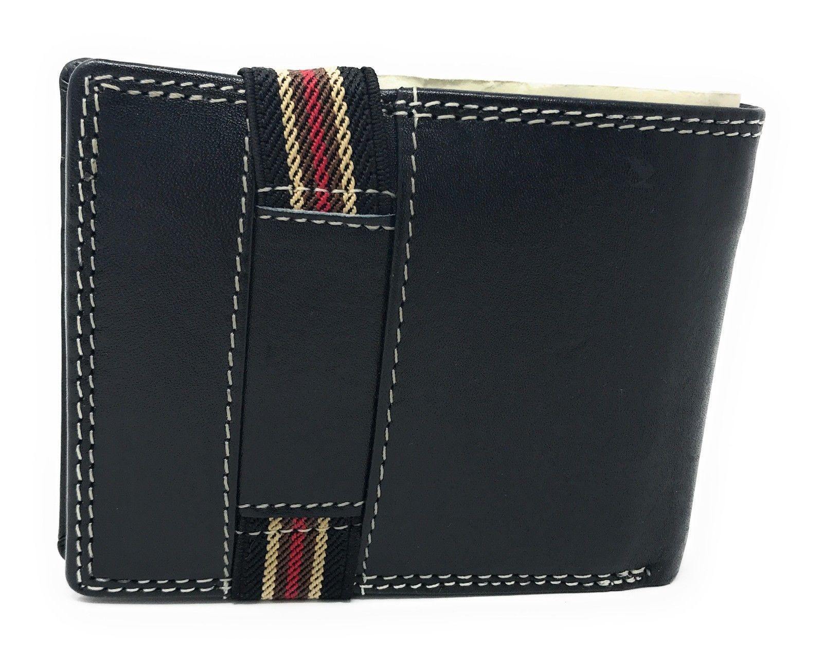 Casaba Genuine Leather Bifold Mens Womens Wallet with Security Band Two Cash Slots-Black-
