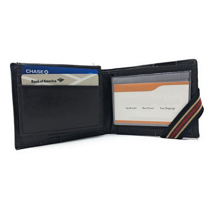 Casaba Genuine Leather Bifold Mens Womens Wallet with Security Band Two Cash Slots-Black-