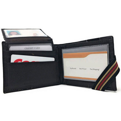 Casaba Genuine Leather Bifold Mens Womens Wallet with Security Band Two Cash Slots-Black-