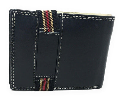Casaba Genuine Leather Bifold Mens Womens Wallet with Security Band Two Cash Slots-Black-