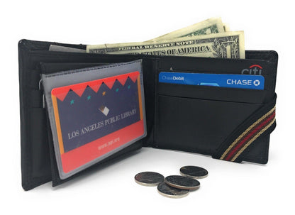 Casaba Genuine Leather Bifold Mens Womens Wallet with Security Band Two Cash Slots-Black-