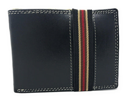 Casaba Genuine Leather Bifold Mens Womens Wallet with Security Band Two Cash Slots-Black-