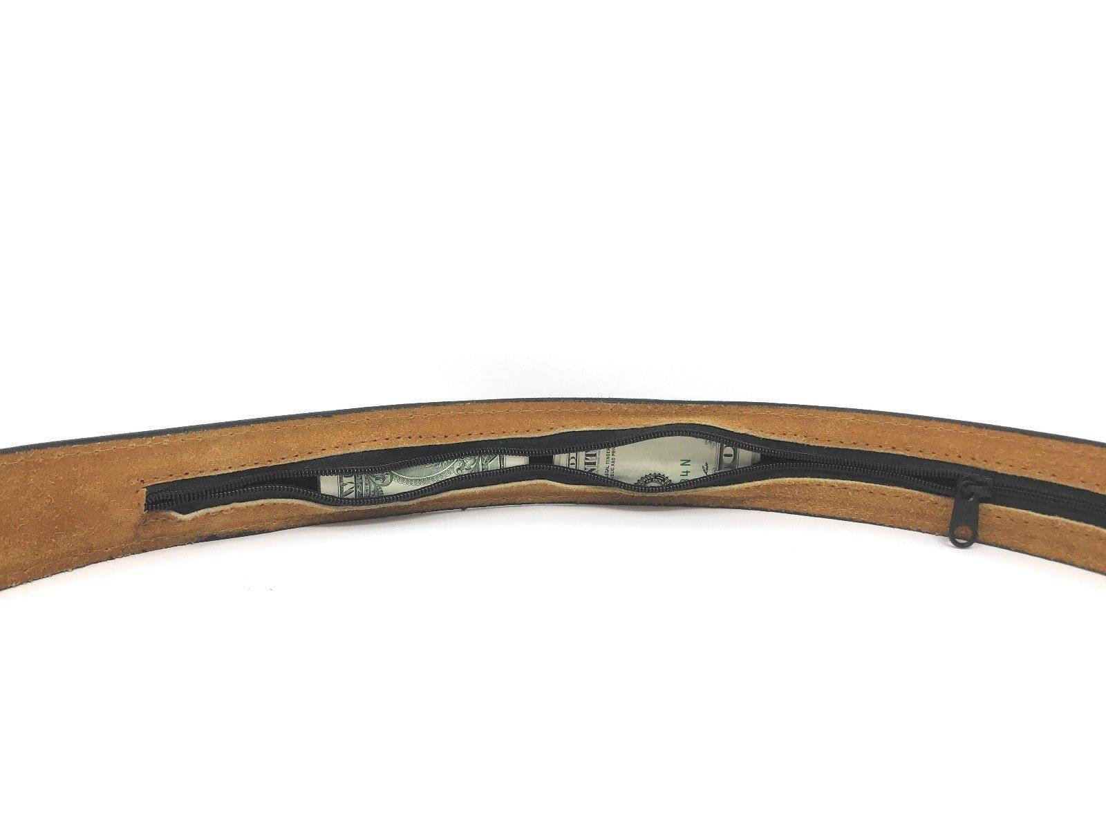 Casaba Mens Leather Belt W/ Hidden Zippered Pocket Cash Valuables Compartment-Black-34-