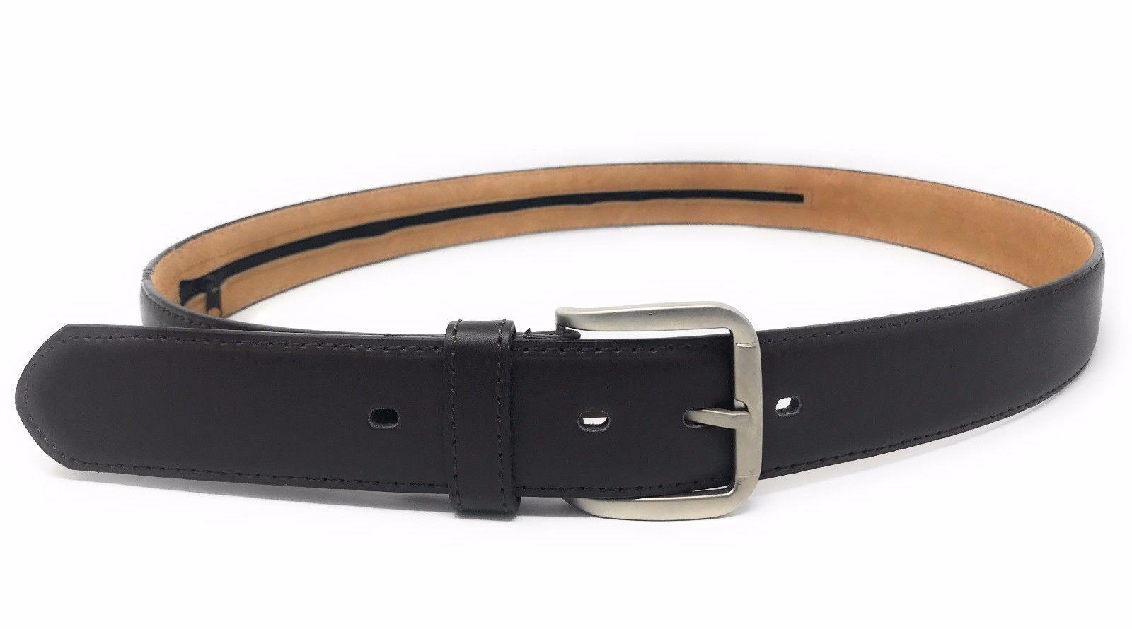 Casaba Mens Leather Belt W/ Hidden Zippered Pocket Cash Valuables Compartment-Black-34-