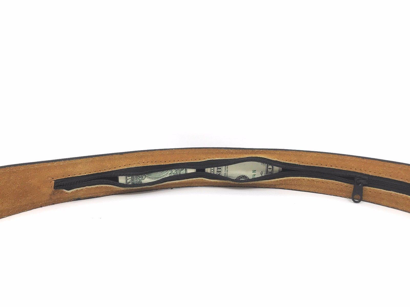 Casaba Mens Leather Belt W/ Hidden Zippered Pocket Cash Valuables Compartment-Black-34-
