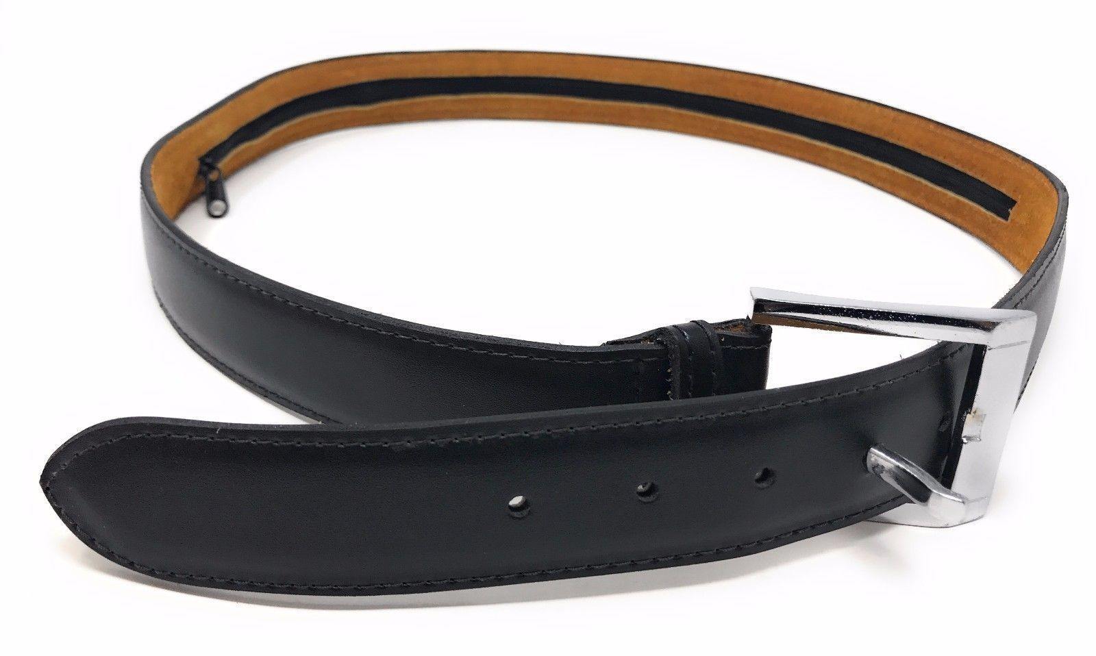 Casaba Mens Leather Belt W/ Hidden Zippered Pocket Cash Valuables Compartment-Black-34-