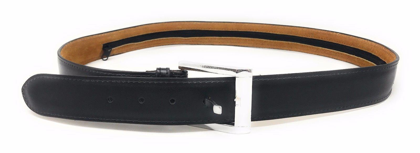 Casaba Mens Leather Belt W/ Hidden Zippered Pocket Cash Valuables Compartment-Black-34-