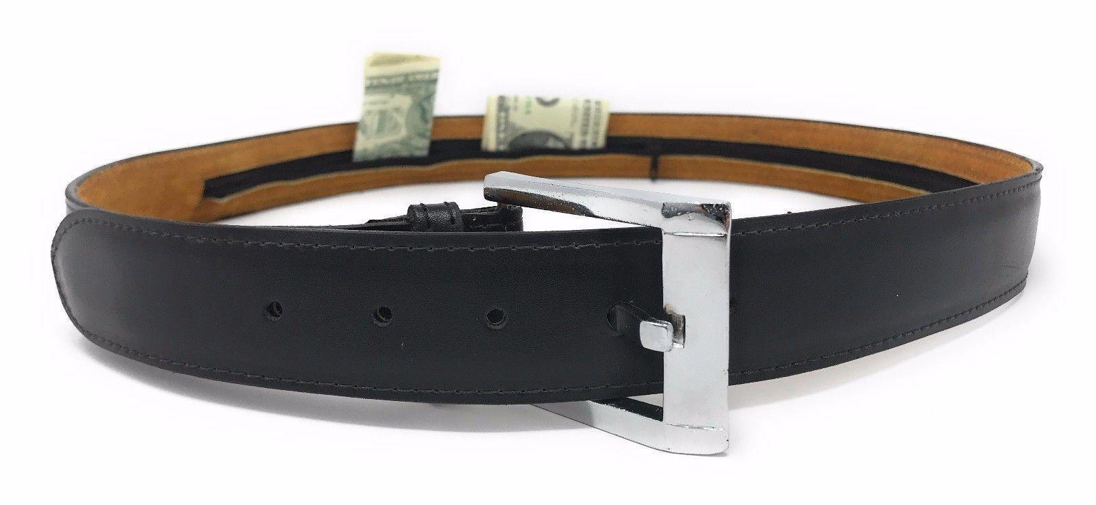 Casaba Mens Leather Belt W/ Hidden Zippered Pocket Cash Valuables Compartment-Black-34-