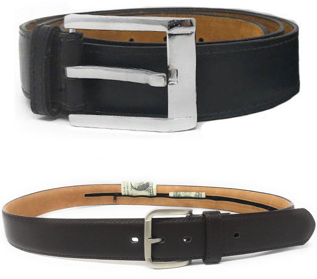 Casaba Mens Leather Belt W/ Hidden Zippered Pocket Cash Valuables Compartment-Black-34-
