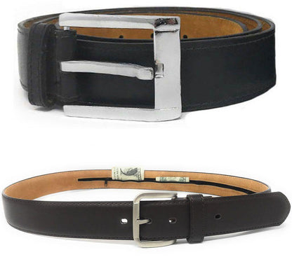 Casaba Mens Leather Belt W/ Hidden Zippered Pocket Cash Valuables Compartment-Black-34-