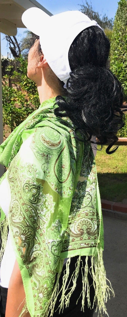 Casaba Women's Elegant Paisley Sheer Scarf Scarves Intricate Brocade Tapestry-Green-