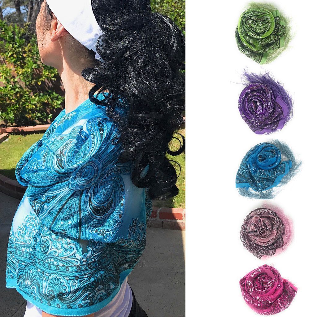 Casaba Women's Elegant Paisley Sheer Scarf Scarves Intricate Brocade Tapestry-Green-