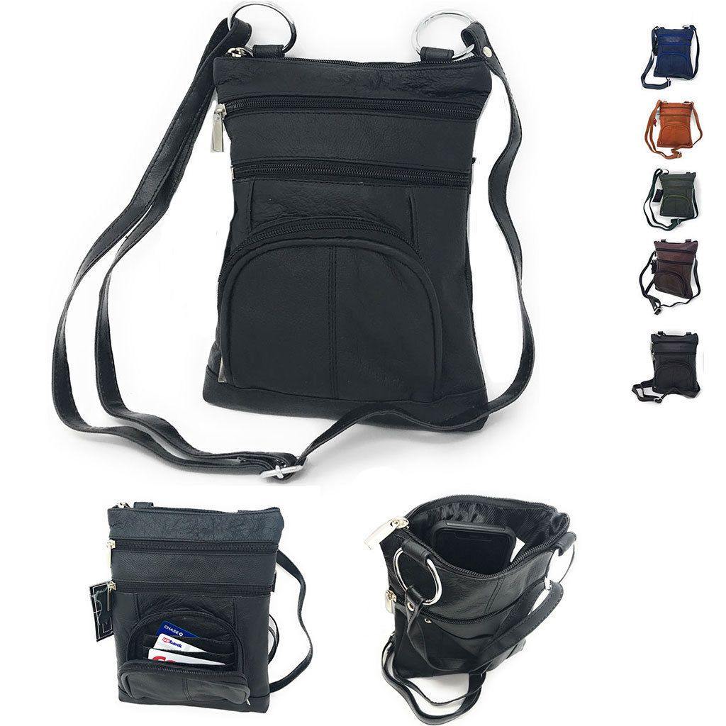 Casaba Womens Genuine Leather Crossbody Purse Shoulder Messenger Bag Organizer-Black-