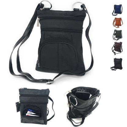 Casaba Womens Genuine Leather Crossbody Purse Shoulder Messenger Bag Organizer-Black-