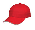 Sandwich Baseball Low Crown 6 Panel Unstructured Caps Hats 100% Washed Cotton-Red/White-