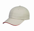 Sandwich Baseball Low Crown 6 Panel Unstructured Caps Hats 100% Washed Cotton-Beige/Red-