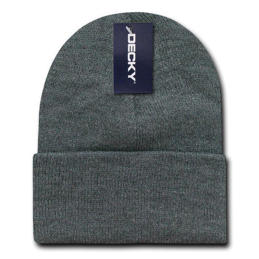 Classic Decky Cuffed Long Beanies Acrylic Ski Skull Winter Warm Hats Caps Unisex-186 - Heather Charcoal-