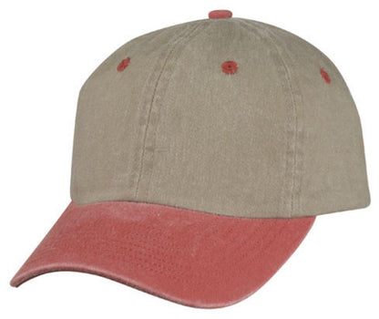 Classic Washed Cotton Pigment Dyed Vintage 6 Panel Low Crown Baseball Caps Hats-RED/KHAKI-