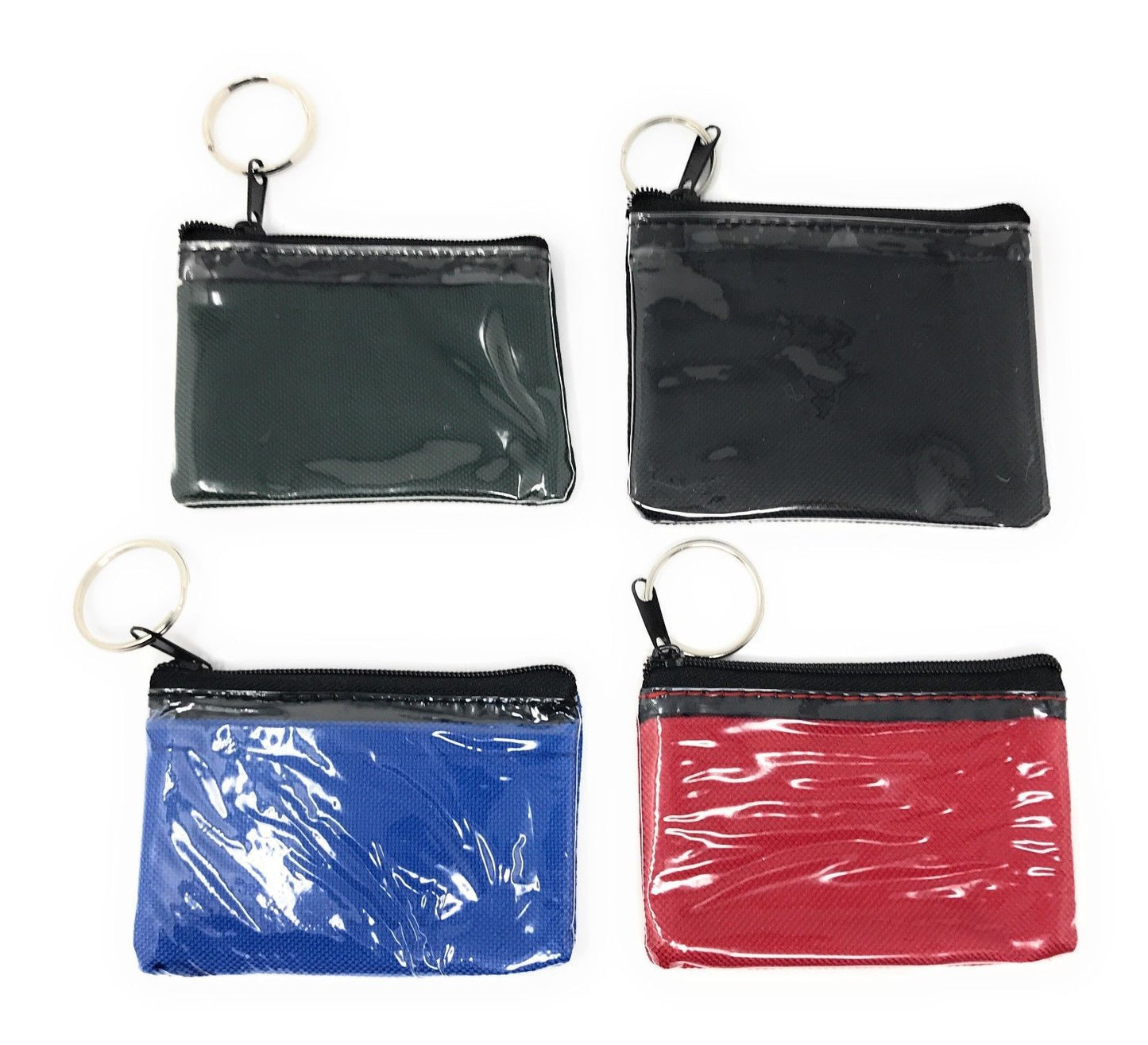 Coin Pouch Wallet Change Holder Purse With Key Chains 4 Colors Id Holder Cards-Black-