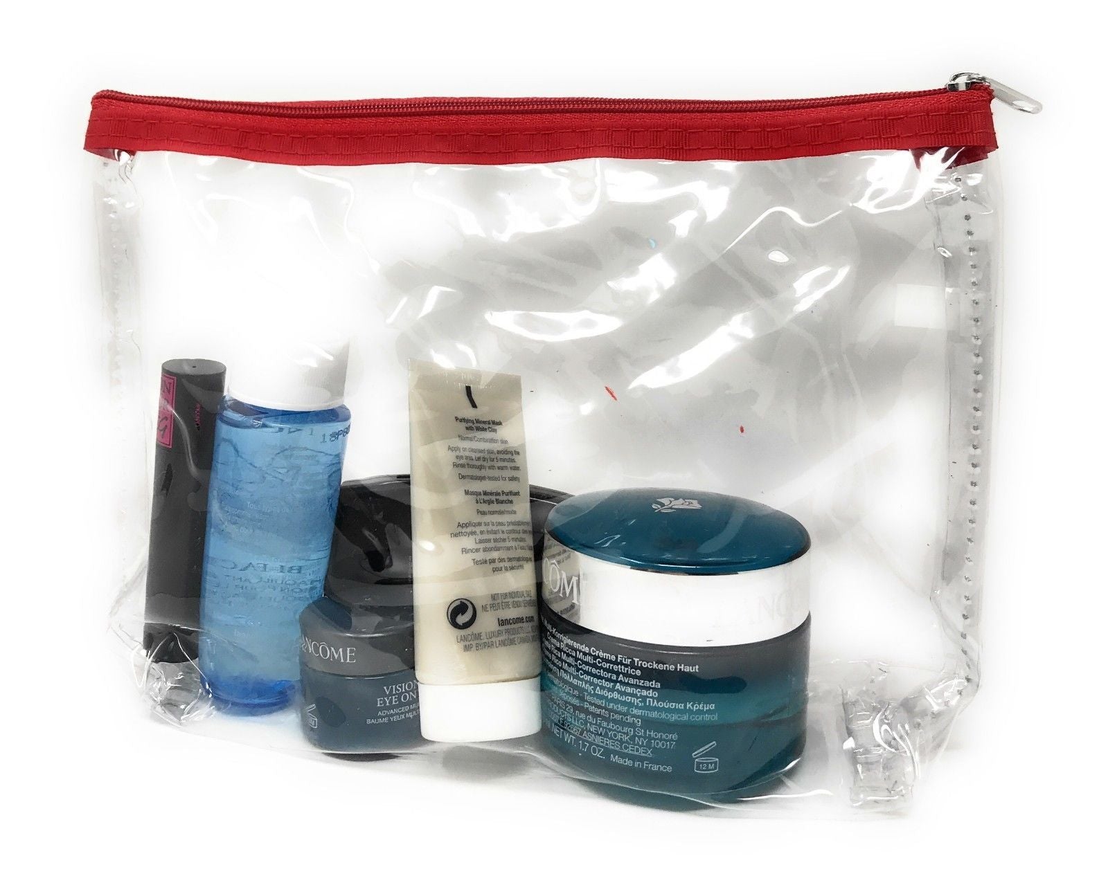 TSA Friendly Unisex Toiletry Clear Cosmetics Pouch Bags Travel Airport Security-Red-