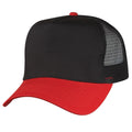 Cotton Twill Baseball Mesh Trucker 5 Panel Constructed Hats Caps-RED/BLACK-