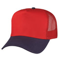 Cotton Twill Baseball Mesh Trucker 5 Panel Constructed Hats Caps-NAVY/RED-