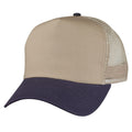 Cotton Twill Baseball Mesh Trucker 5 Panel Constructed Hats Caps-NAVY/KHAKI-