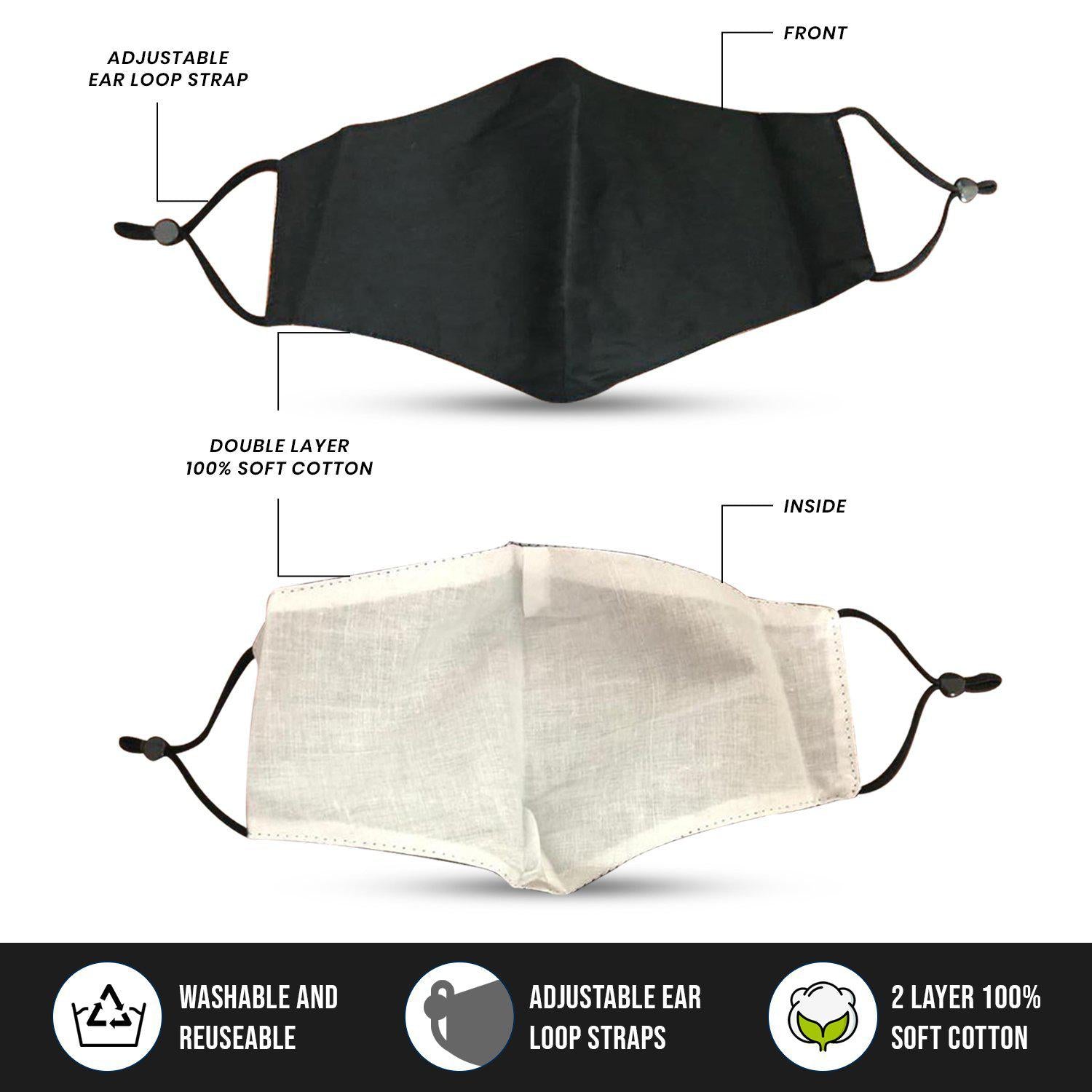 3 Pack Blue Cotton Face Mask Cloth Masks for Mouth Nose Washable Reusable Double Layer Covering Adjustable Ear-