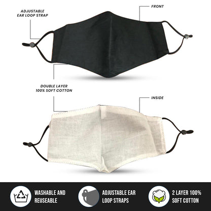 3 Pack Blue Cotton Face Mask Cloth Masks for Mouth Nose Washable Reusable Double Layer Covering Adjustable Ear-