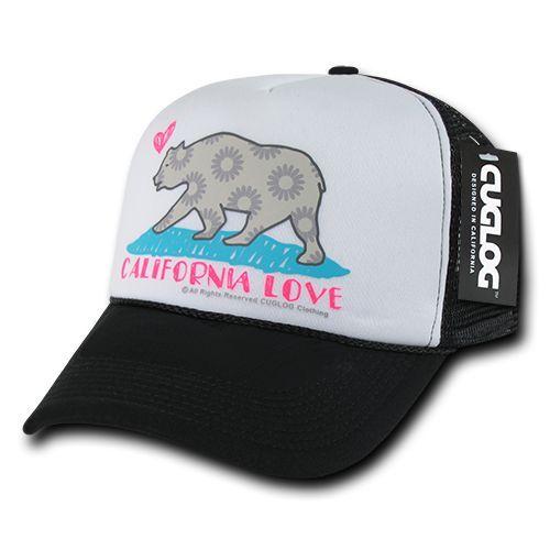 Cuglog 5 Panel California Love Foam Trucker Baseball Hat Cap California Bear-Black-