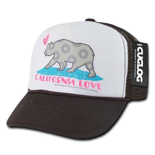 Cuglog 5 Panel California Love Foam Trucker Baseball Hat Cap California Bear-Black-
