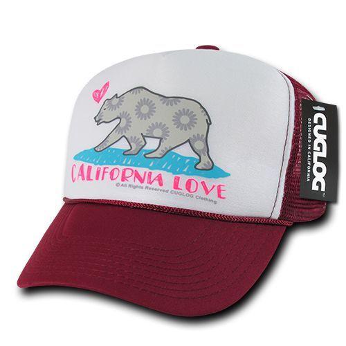 Cuglog 5 Panel California Love Foam Trucker Baseball Hat Cap California Bear-Black-