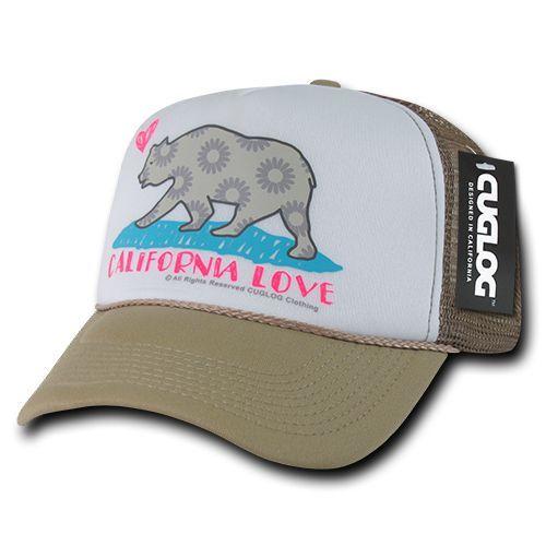 Cuglog 5 Panel California Love Foam Trucker Baseball Hat Cap California Bear-Black-