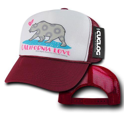 Cuglog 5 Panel California Love Foam Trucker Baseball Hat Cap California Bear-Cardinal-