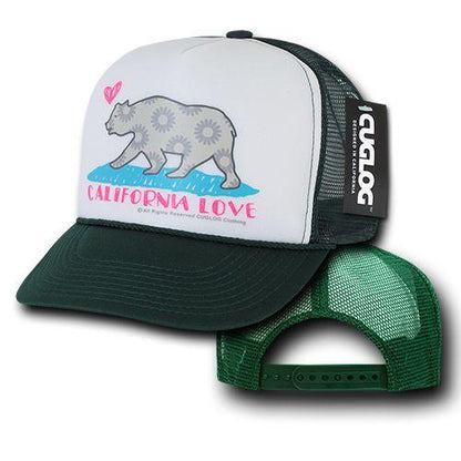 Cuglog 5 Panel California Love Foam Trucker Baseball Hat Cap California Bear-Dark Green-