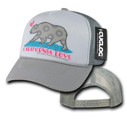 Cuglog 5 Panel California Love Foam Trucker Baseball Hat Cap California Bear-Gray-