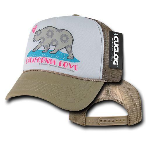 Cuglog 5 Panel California Love Foam Trucker Baseball Hat Cap California Bear-Khaki-