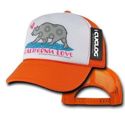 Cuglog 5 Panel California Love Foam Trucker Baseball Hat Cap California Bear-Orange-