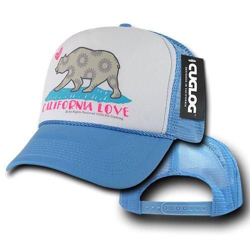 Cuglog 5 Panel California Love Foam Trucker Baseball Hat Cap California Bear-Sky-