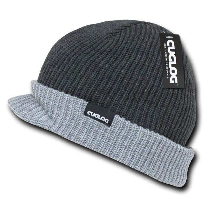 Cuglog Beanie Beanies 2 Tone Gi Visor Ski Cap Caps Hat Winter Grey Charcoal-