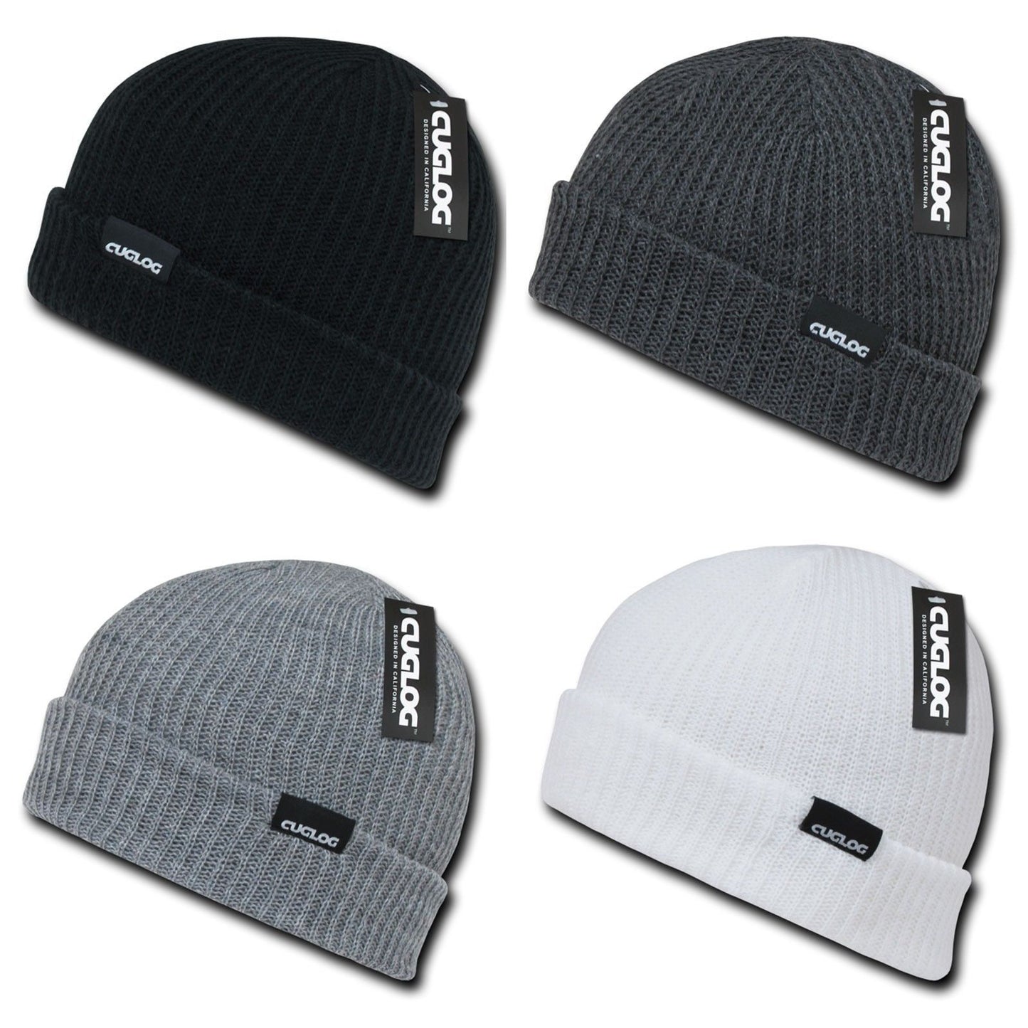 Cuglog Beanies Sweater Sailor Cuffed Cable Knit Hats Caps Warm Winter-Black-