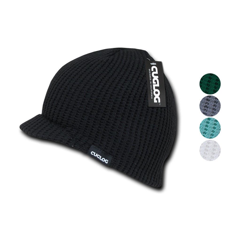 Cuglog Beanies Mckinley Waffle Knit Visor Caps Ski Snowboard Warm-Black-
