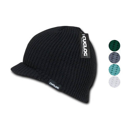 Cuglog Beanies Mckinley Waffle Knit Visor Caps Ski Snowboard Warm-Black-