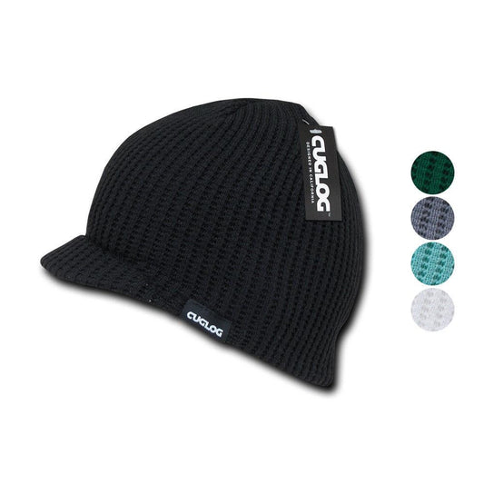 Cuglog Beanies Mckinley Waffle Knit Visor Caps Ski Snowboard Warm-Black-