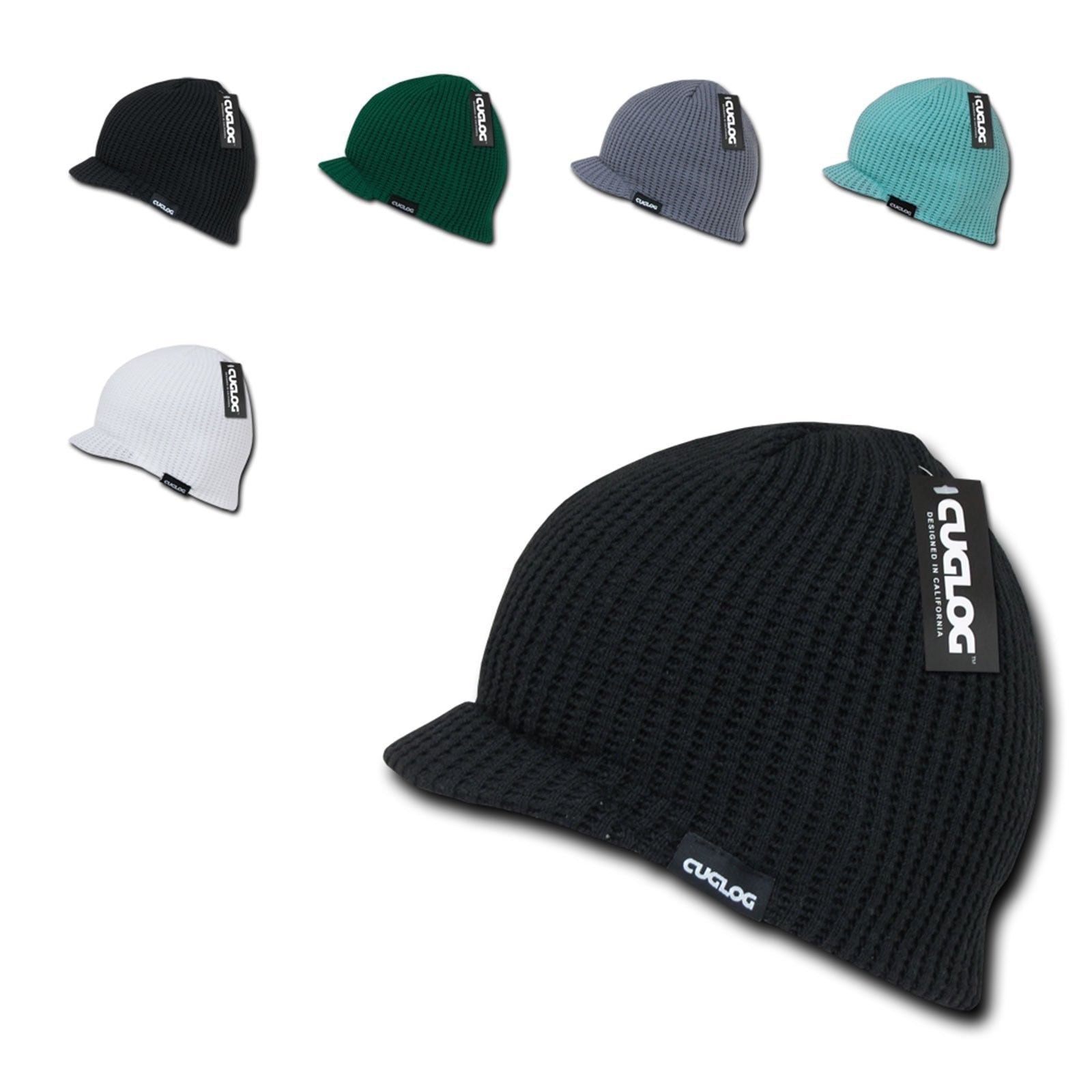 Cuglog Beanies Mckinley Waffle Knit Visor Caps Ski Snowboard Warm-Black-