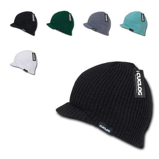 Cuglog Beanies Mckinley Waffle Knit Visor Caps Ski Snowboard Warm-Black-