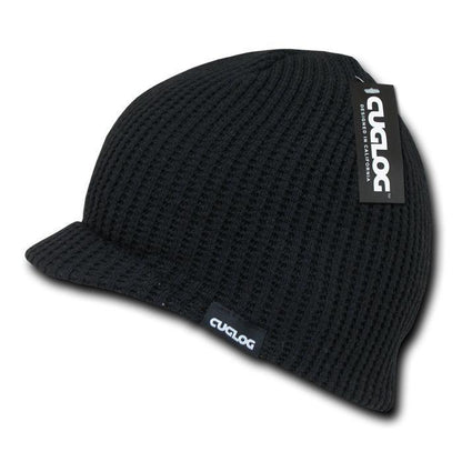 Cuglog Beanies Mckinley Waffle Knit Visor Caps Ski Snowboard Warm-Black-