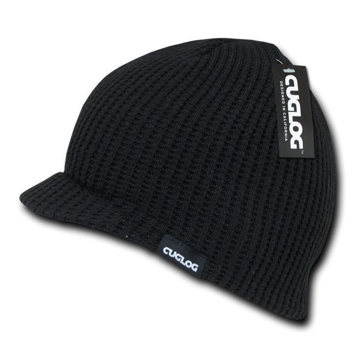 Cuglog Beanies Mckinley Waffle Knit Visor Caps Ski Snowboard Warm-Black-