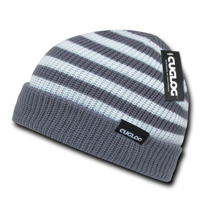 Cuglog Beanies Rasta Sailor Striped Knit 3 Tone Winter Skull Caps Hats Ski Warm-Black/White/Grey-