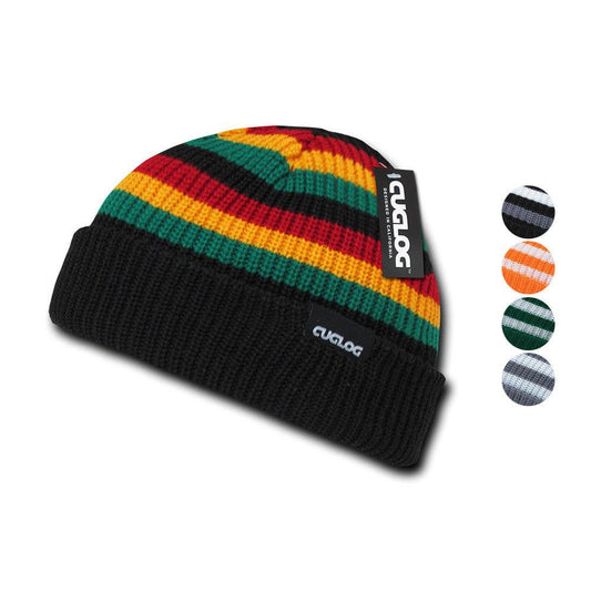 Cuglog Beanies Rasta Sailor Striped Knit 3 Tone Winter Skull Caps Hats Ski Warm-Black/White/Grey-